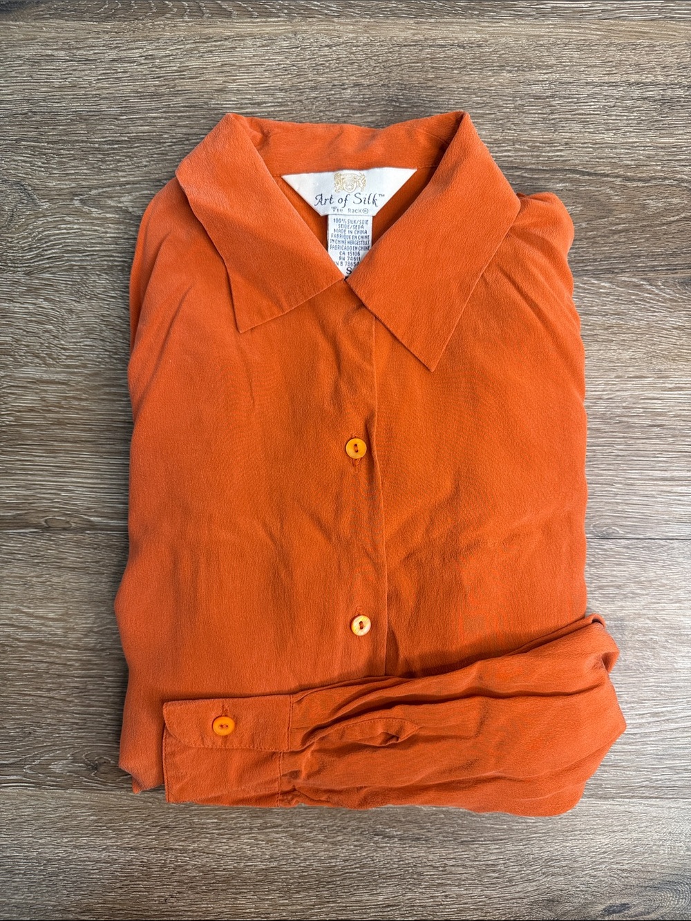 Art of Silk Pure Silk Rust Orange Button Front Blouse Size Small